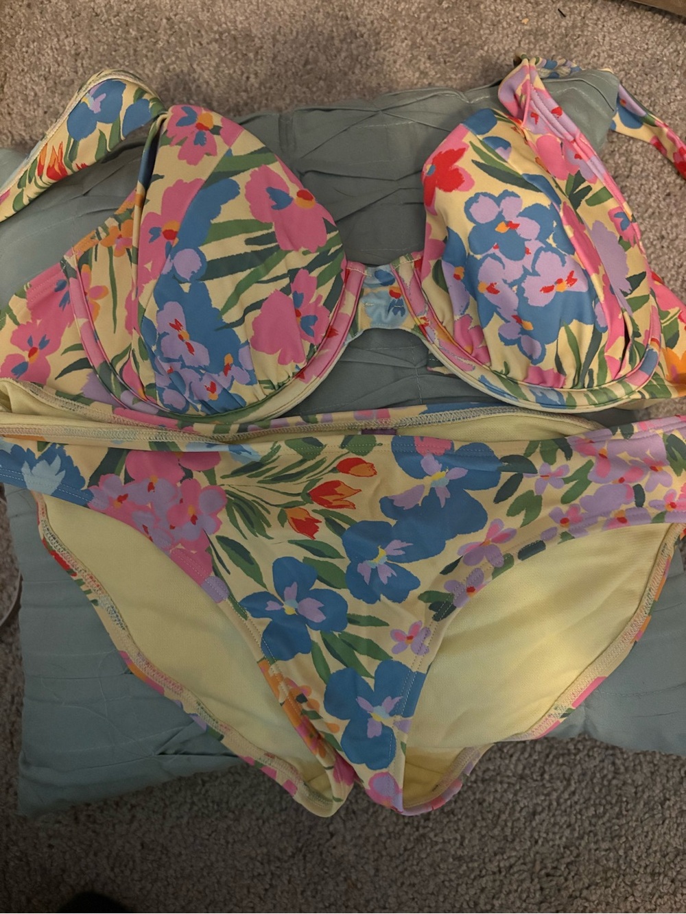 Adore Me Yellow Floral Bikini Set with Blue and Pink Flowers